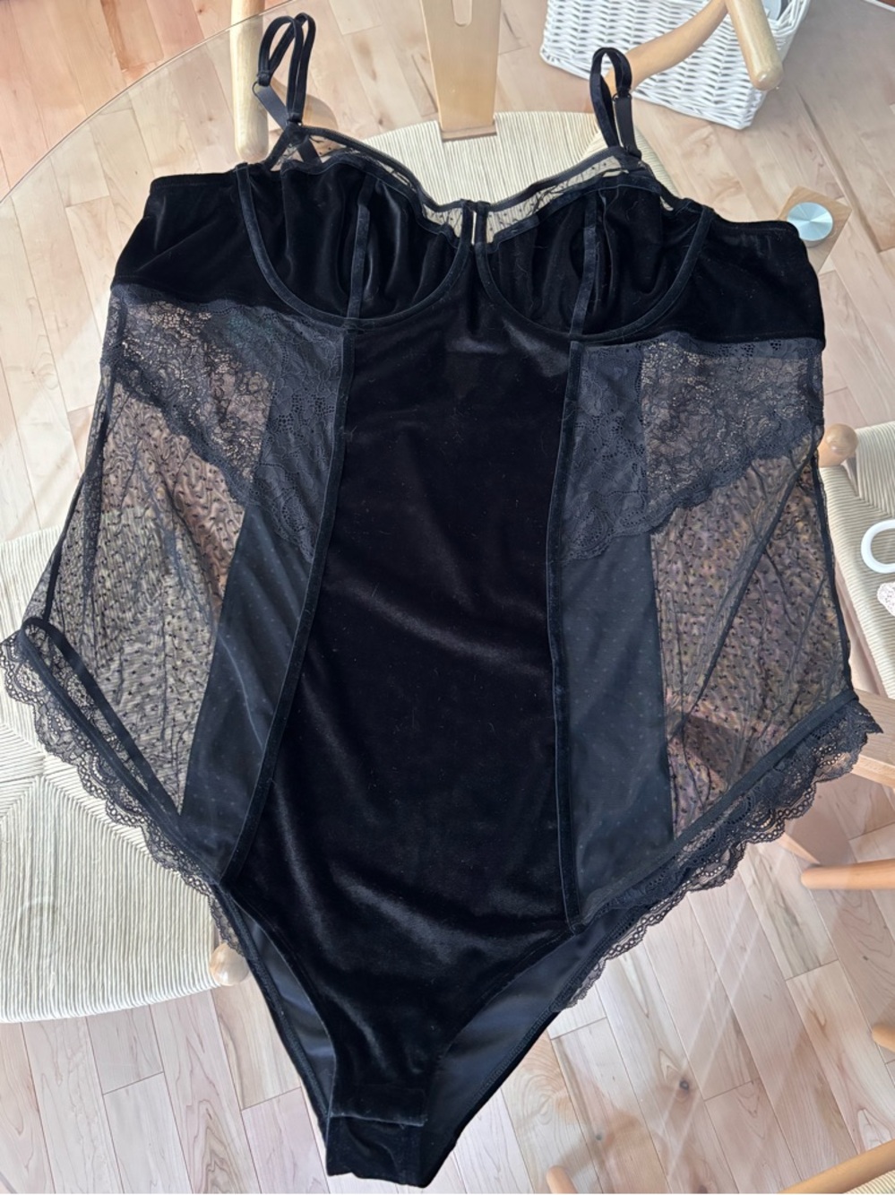 Black Lace & Velvet Black Bodysuit XXL